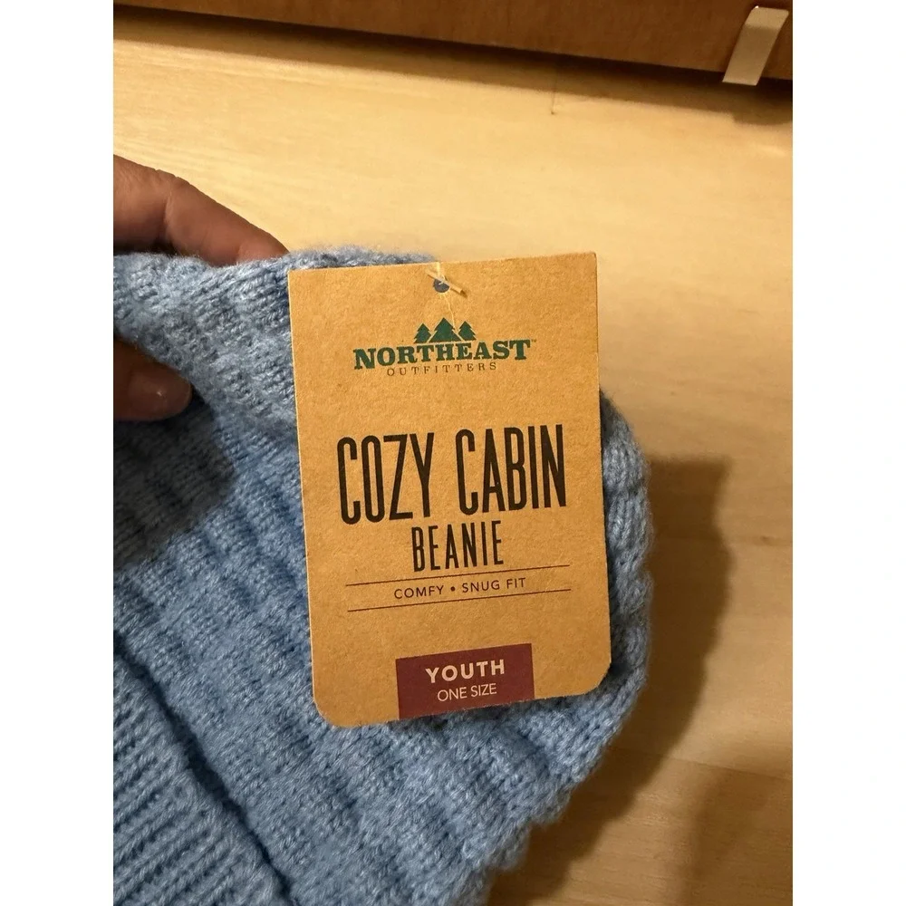 Cozy Cabin Youth Beanie Blue Soft Lined Knit One Size Bolt Design Acrylic New
